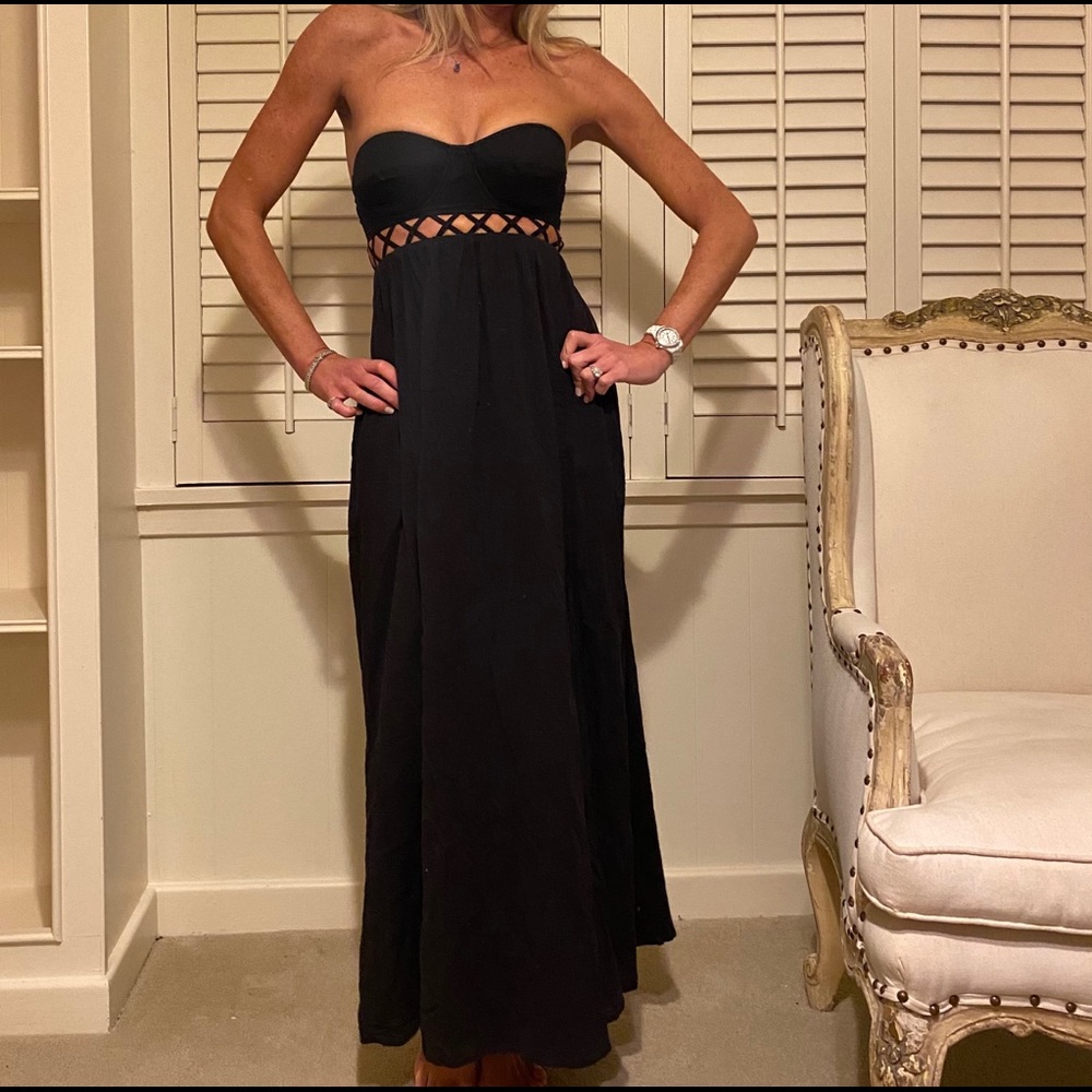 Mara Hoffman black strapless maxi dress